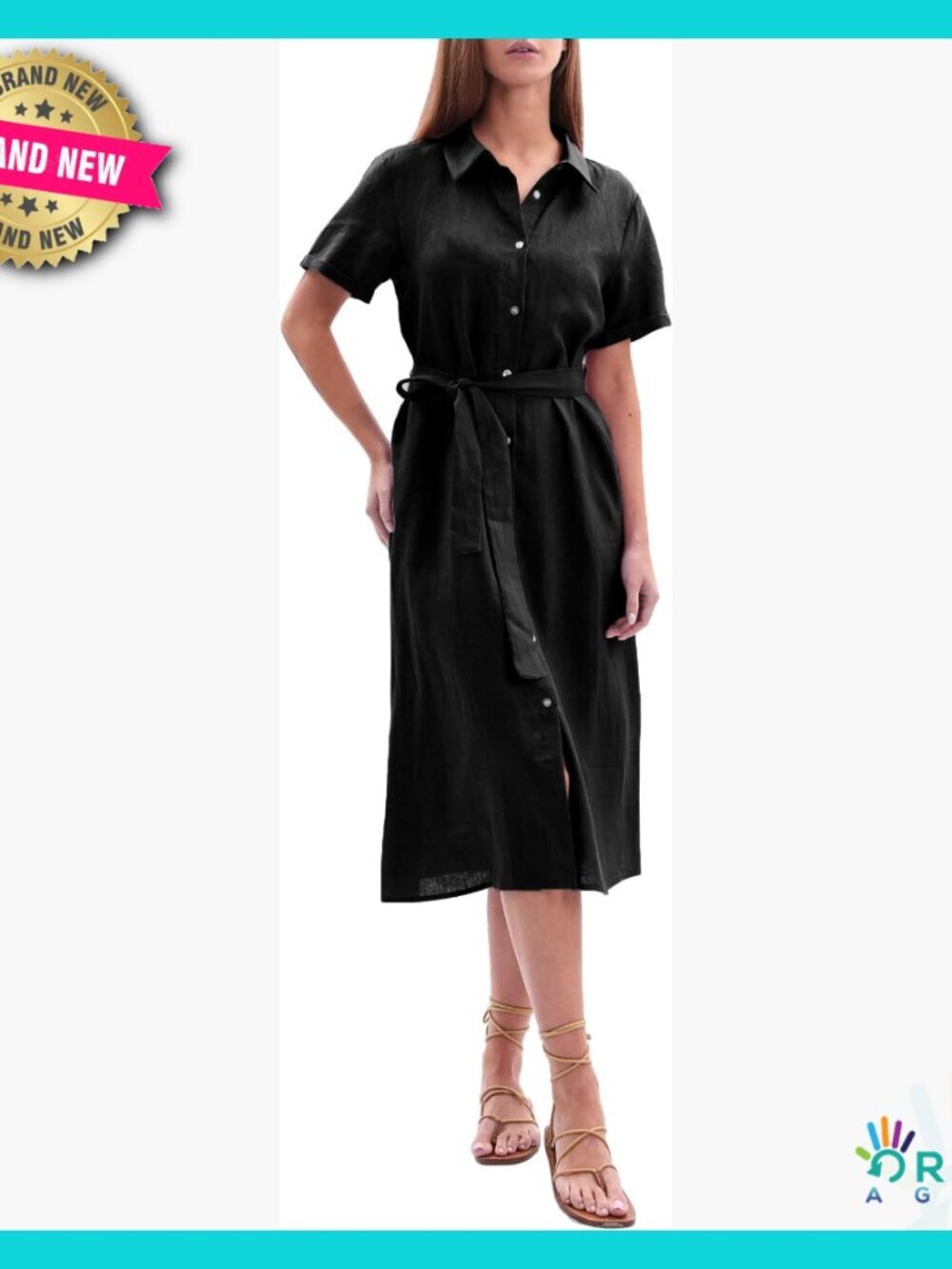 Linen Button Down Midi Dress Casual Loose Fit Summer Chic Elegant Minimal